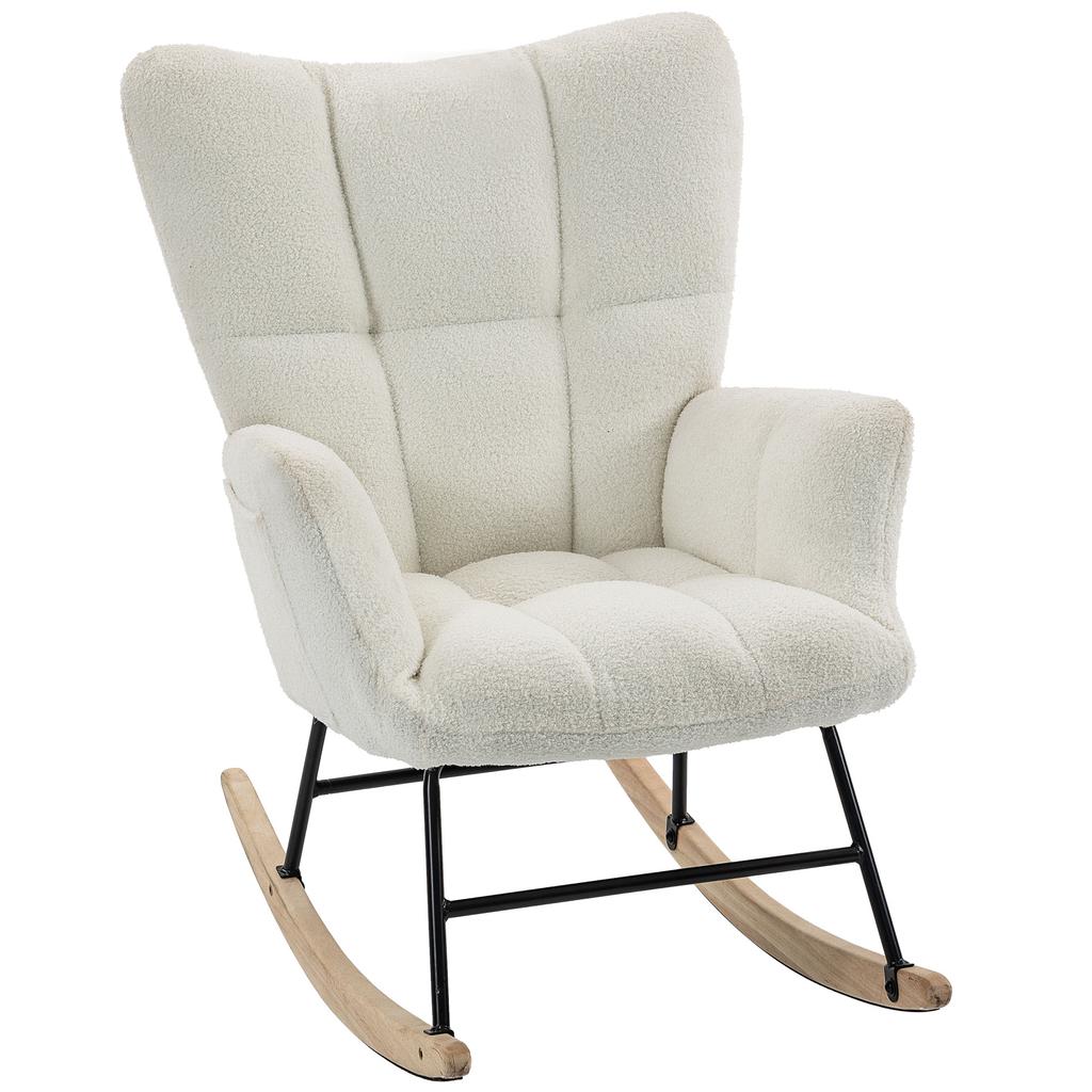 Rocking Chair, Padded Seat, Side Pockets, Cream