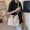 Canvas Large Capacity Adjustable Shoulder Bag for Casual Travel Solid Color Lightweight Drawstrings Crossbody Bag Purse  Ivory