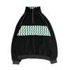 Retro Color Block Waffle Sweatshirt: Men's Half-Zip Polo Jacket for Spring and Autumn.