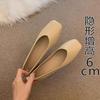 Super soft lambskin~ Small inner height increase of 6cm single shoes women's shallow mouth thick heel square head grandma shoes soft sole Doudou shoes