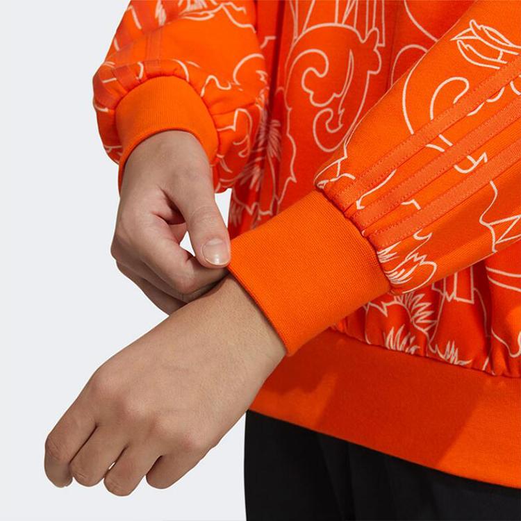 Adidas Aop Sweat Logo Print Casual Sport Pullover Crew Neck Sweatshirt Women Top Orange GT6487