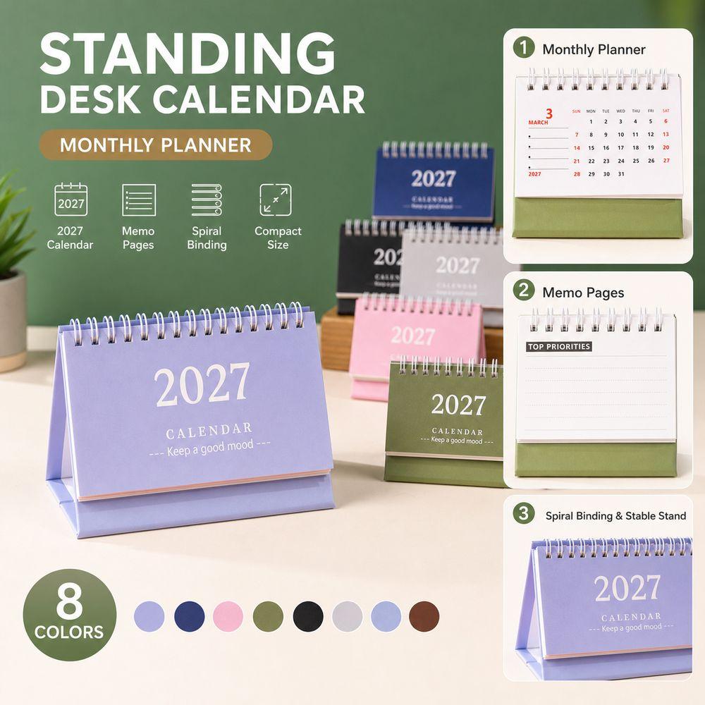 Mini Standing Calendar Coil Flip Calendar New 2027 Desk Calendar  Desk Planning