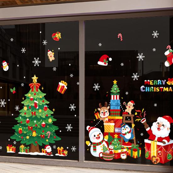 Vánoční přilnavé dekorace na okno Vánoční strom Santa Sob Sněhulák Samolepky na sklo Odnímatelné statické nálepky na okno pro zimní svátky Domácí párty potřeby