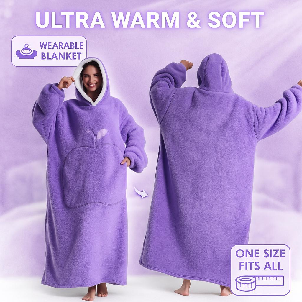 Winter Warm Fleece Hoodie Robe for Women Solid Color 140cm Oversized Blanket Sleeves Fleece Warm Hoodies Sweatshirts Giant TV Blanket Women Hoody Robe