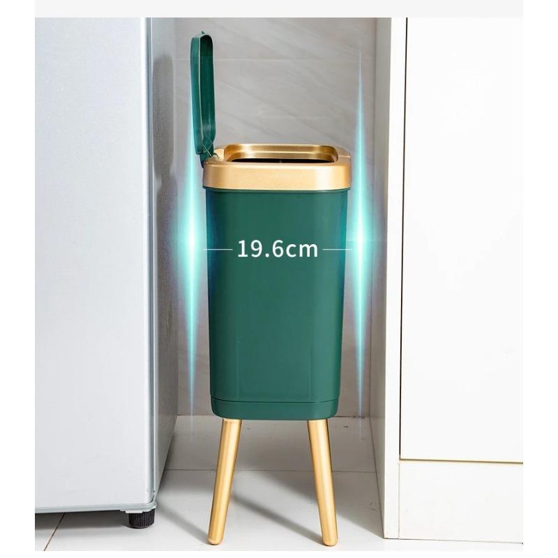 Unique High-foot Press Type Bathroom Trash Can Light Luxury Plastic Kitchen Garbage Bin With Lid Large Toilet Trash Can Bedroom