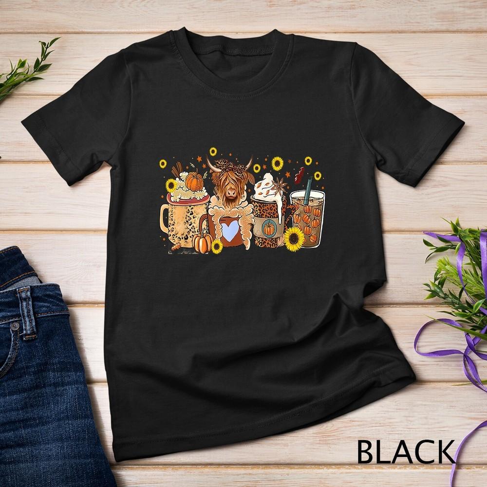 

Scottish Highland Cow Sunflower Fall Vibes Coffee Lover Unisex T-shirt 4XL