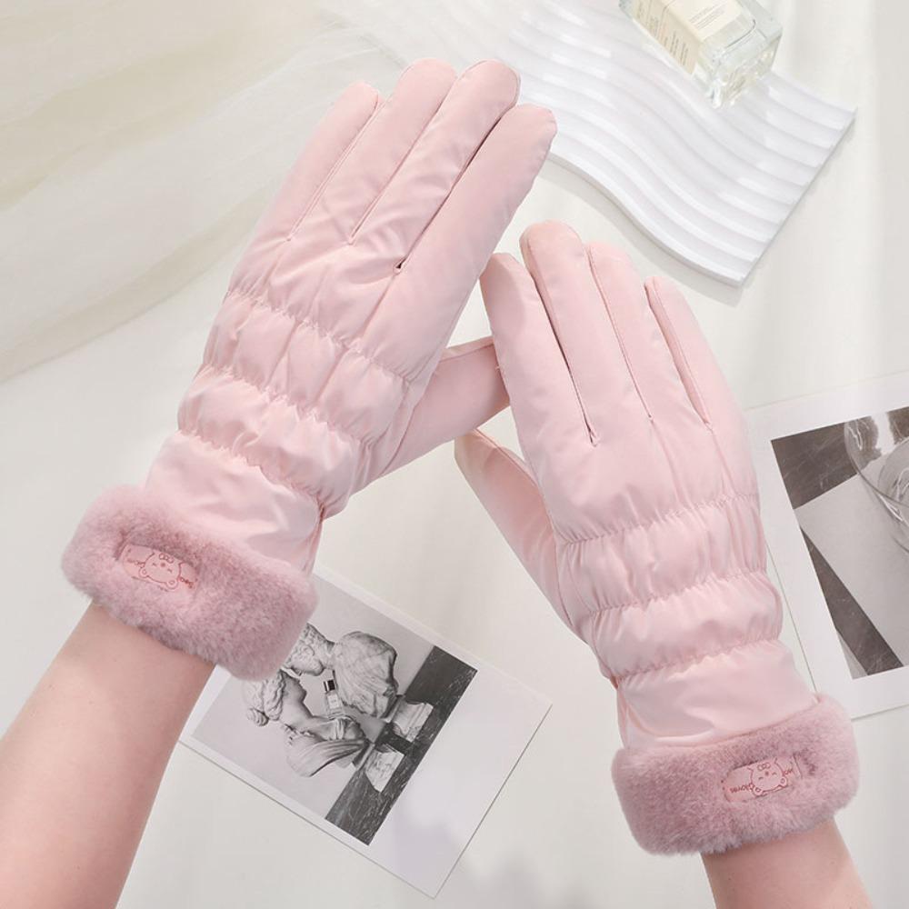 

Thickened Women Winter Gloves Cute Bear Skiing Gloves Warm Full Finger Gloves Cycling Bicycle Style 4