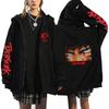 Berserk Anime Hooded Zip-Up Sweatshirt Men Oversized Fleece-Lined Pullover With Drawstring Cap Side Pockets