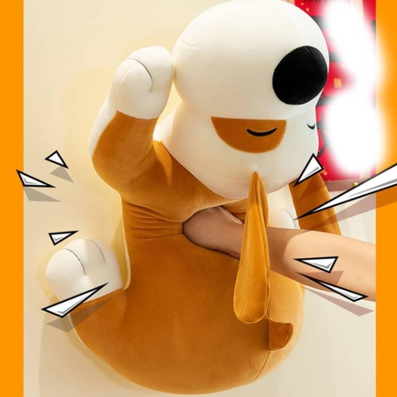 Adorable Plush Toy Dog Pillow Soft And Cuddly Stuffed Animal For Sleeping Yellow And Gray Colors