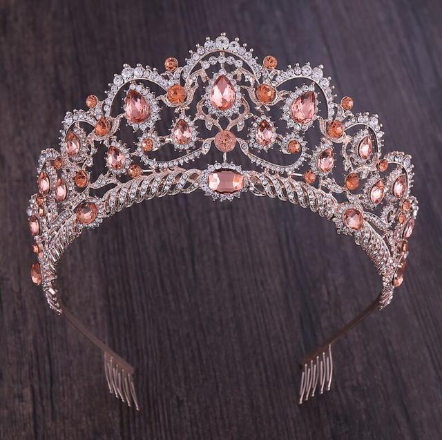 Kmvexo Rose Gold Champagne Vintage Baroque Queen King Hair Jewelry Crystal Tiaras Crowns Comb Headbands Bridal Rhinestone Diadem