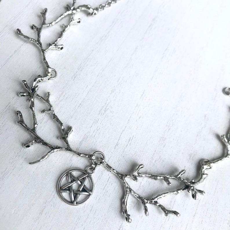 

Dark Forest Twig Gothic Pentagram Wiccan Necklace