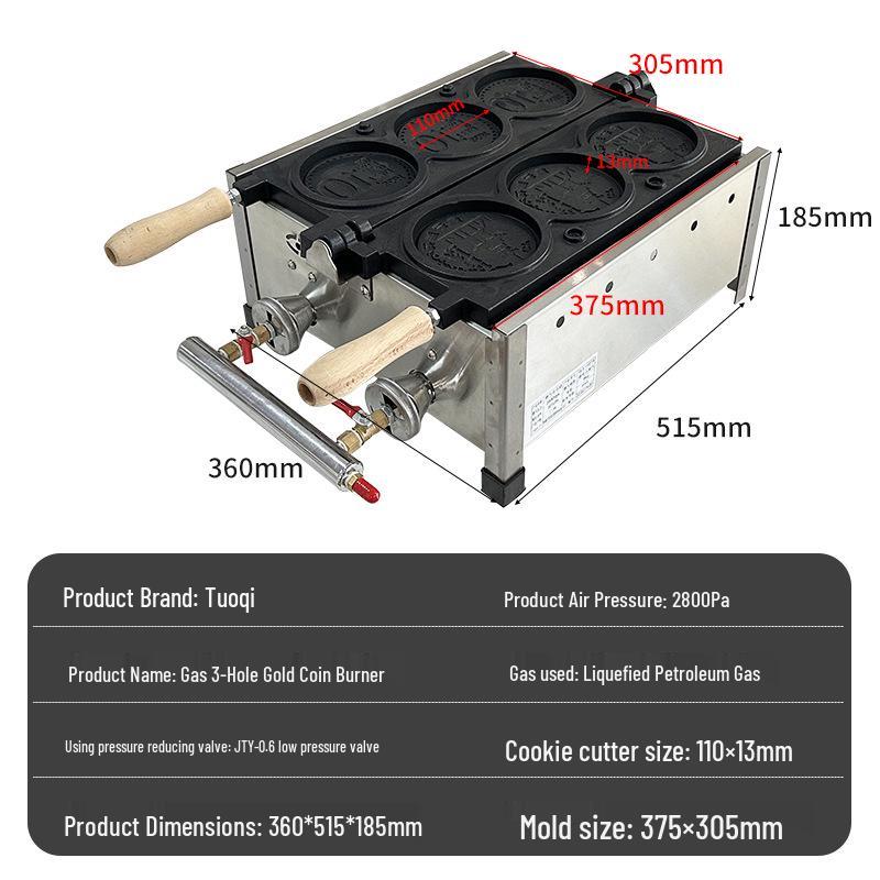 110V Electric Golden Coin Bread & Egg Waffle Maker - Cheese Pulling Feature