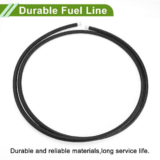AN6 Fuel Line Hose Black 8ft Vacuum Hose Automotive Fuel Hose 8ft 1/3"ID 4/9"OD PTFE Rubber,Stainless Steel,Nylon Braided 1 Pcs AN6