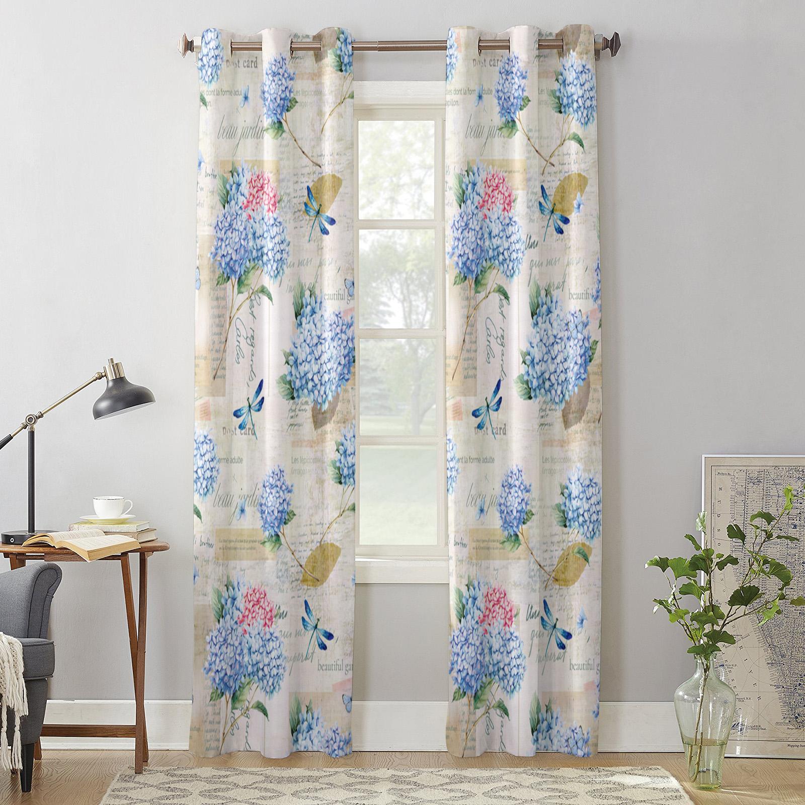 Весенние цветы гортензии Стрекоза винтажные современные оконные шторы для гостиной — фото 4