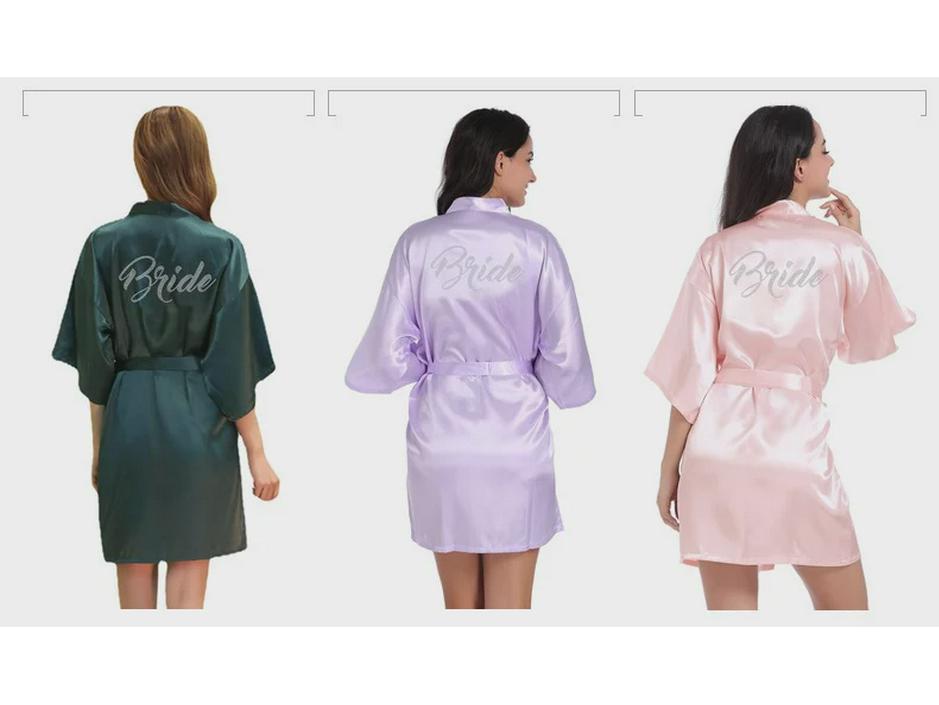 Summer Bride Wedding Nightgown Cardigan, Thin Five-Point Sleeve, Solid Color Morning Gown