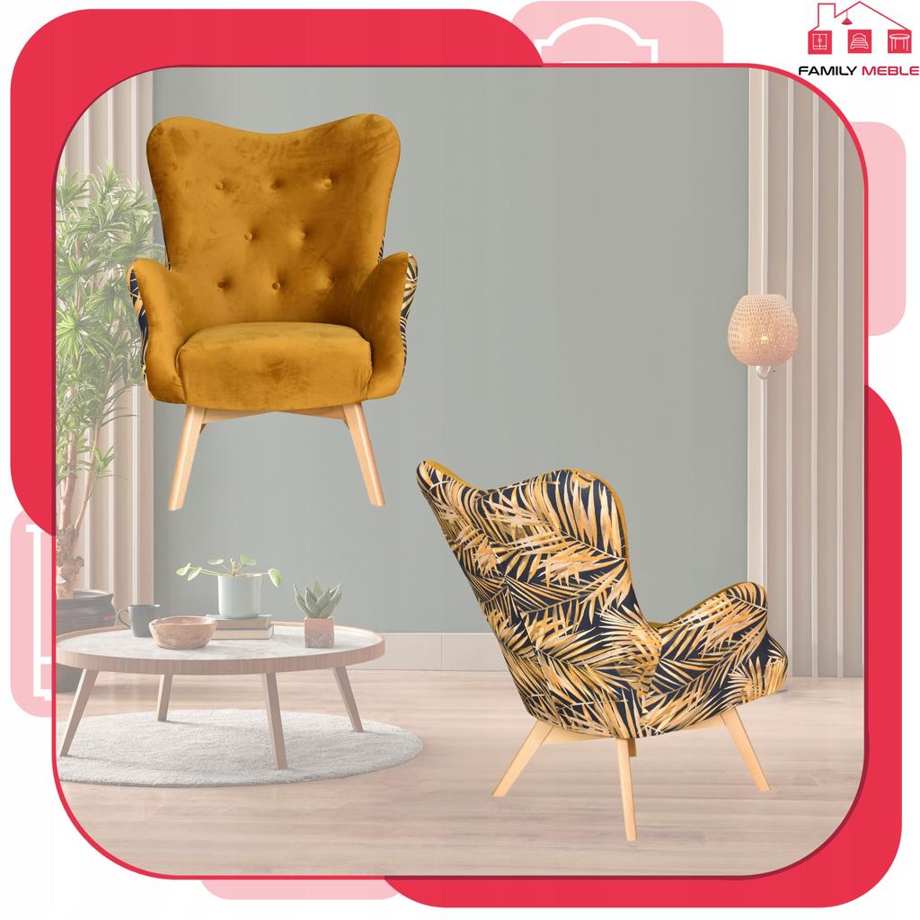 Scandinavian Wing Chair Luna Print Duo Family Furniture Gold Yellow Comfortable