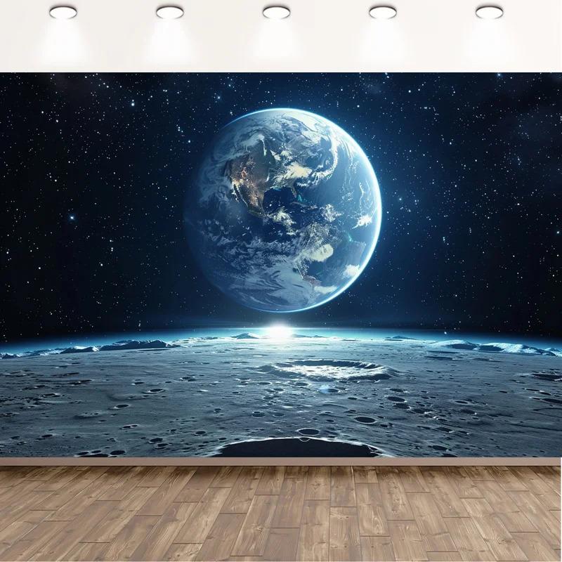 1 Stück, 2D-Flachdesign, 1 Hintergrundbanner zum Thema Weltraum, Wandbanner mit Universum-Fotografie, Oberflächen der Erde und des Mondes, wsj