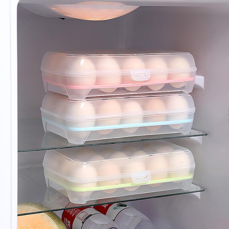 15 Grids Egg Storage Box Egg Carton PP Case Egg Box Tray with Lid Drawer Refrigerator Cases Compartment Storage Egg Rack Support