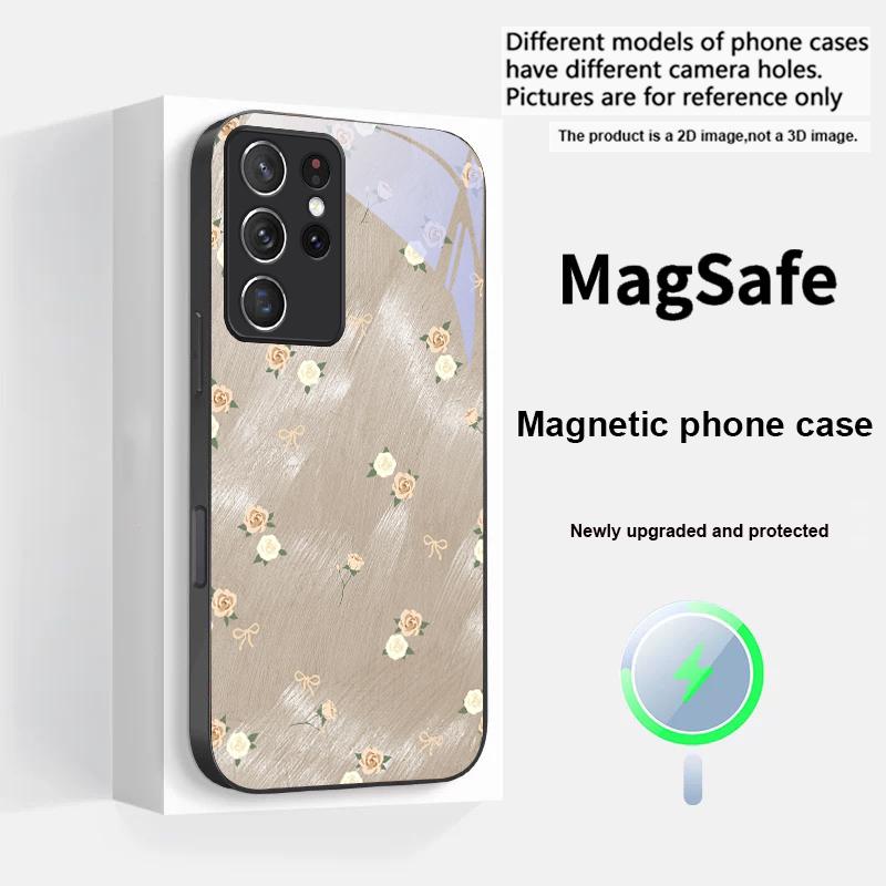 Gradient Yellow Rose For Samsung S25 S25 Edge S25Ultra S8 9 10 20 S21 Pro 22 Plus S23 FE S24 Ultra Magsafe Glass Phone Case