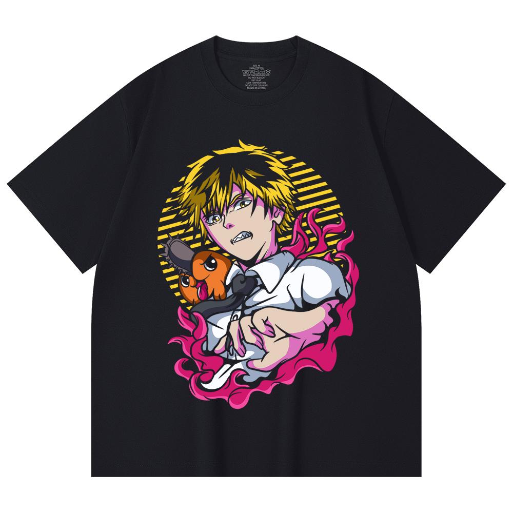 230 Gsm 100% Cotton Chainsaw Man V4 Denji x Pochita Print Unisex Heavy Cotton T Shirt