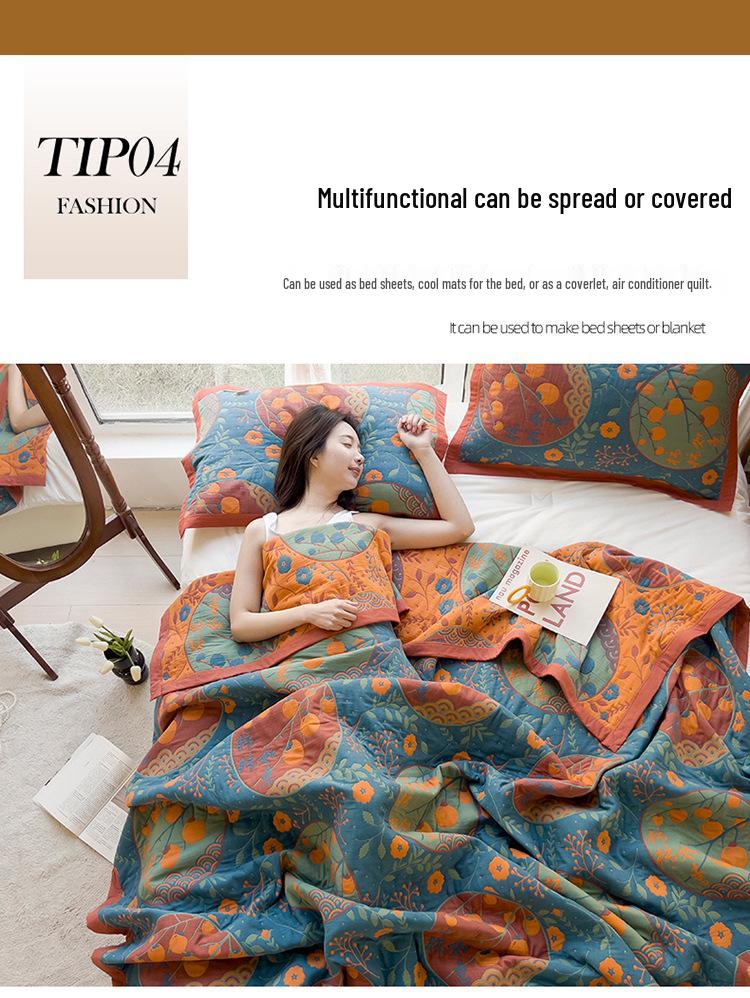 All-Cotton Yarn-Dyed Jacquard Gauze Blanket - Soft, Skin-Friendly Four-Season Bedspread