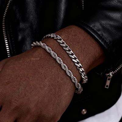 2 stuks Heren Ketting Armbanden, Roestvrij Staal Zilver Goud Zwart Kleur Gedraaide Touw Ketting Polsband, Trendy Cubaanse Link Kettingen Cadeau