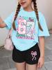 67 Six Seven Girls Clothes Cute Tie-Dye 3D Print Girls Short Sleeve T-Shirt Pants Set Casual Fashion Children's Clothes Tops