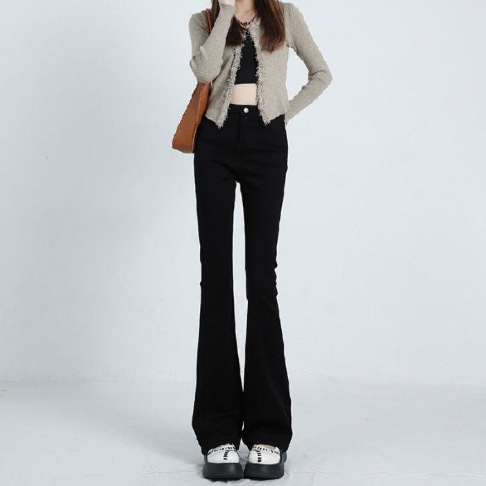 

Джинсы стрейч с микроклешем, облегающие брюки с высокой талией XS чёрный