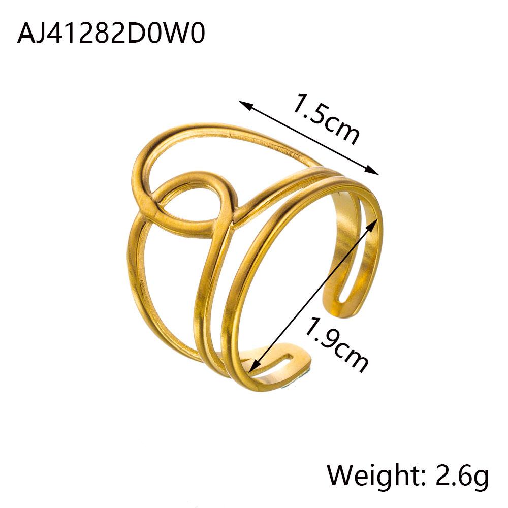 CARLIDANA Fashion Ins Geometric Irregular Hollow Muti Layer Chain 18K Gold Plated Stainless Steel Open Ring for Women Jewelry