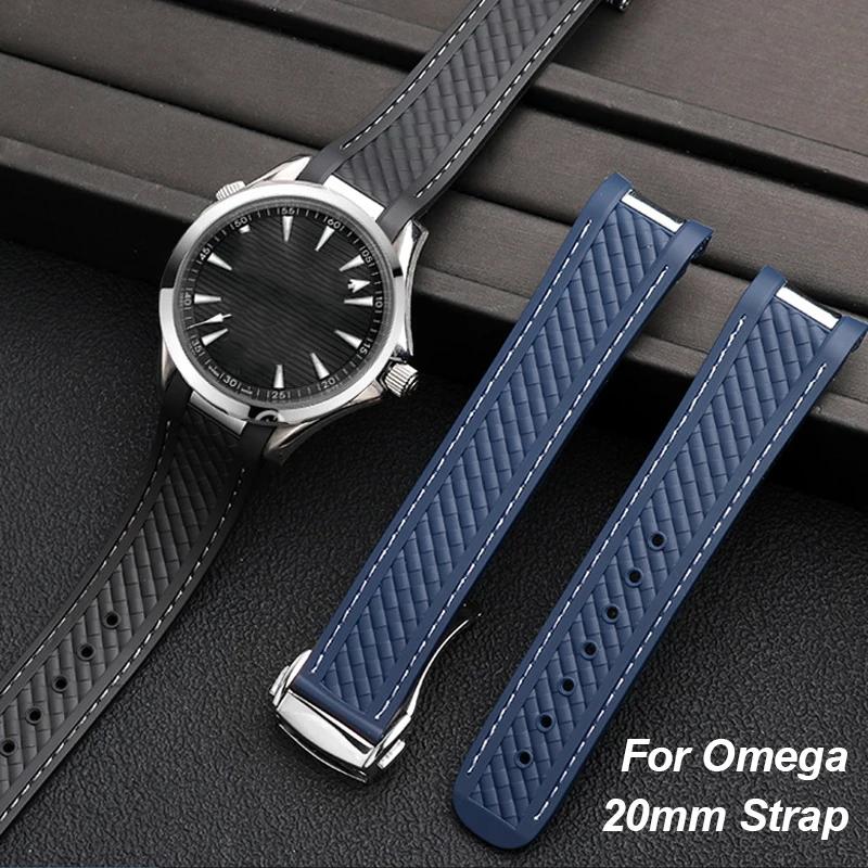Gummi-Uhrenarmband für Omega für Seamaster 300 Armband 20mm für Speedmaster AT150 Taucherarmbänder Schwarz Blau Silikonarmband