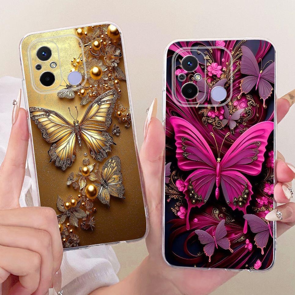 Miękkie Przezroczyste Silikonowe Etui Na Telefon Xiaomi Redmi 12c 12 11A 4G Pokrowiec Poco C55 Wzór z Kreskówkowym Kotem Smokiem Kwiatem Motylem