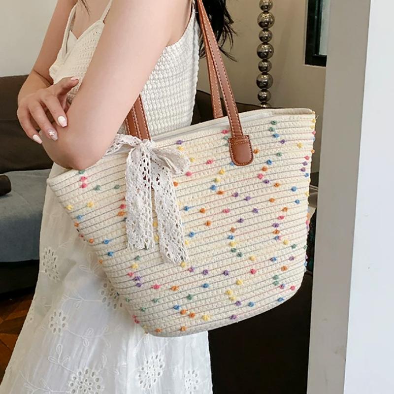 

Woven Bag Straw Women S Bag Commuter Versatile Large Capacity Seaside Shoulder Bag Tote Bag різнокольоровий