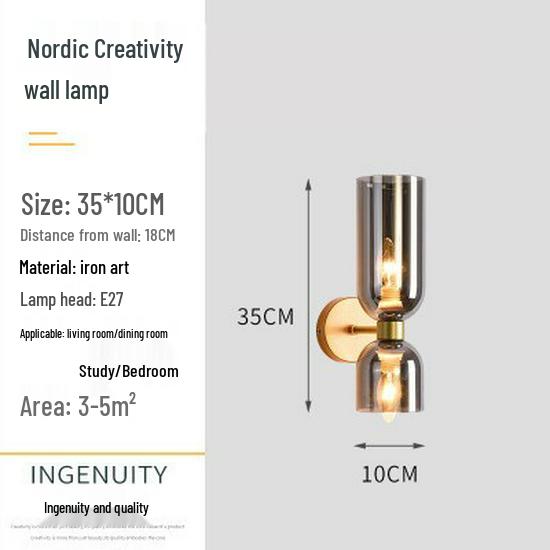 Lan Chen Nordic Double-Head Glass Wall Lamp for Living Room or Hallway