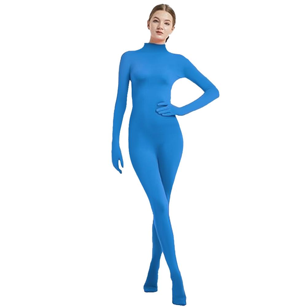 Einfarbiger Ganzkörper-Zentai-Bodysuit Tanzkleidung Kostüm 120 himmelblaue