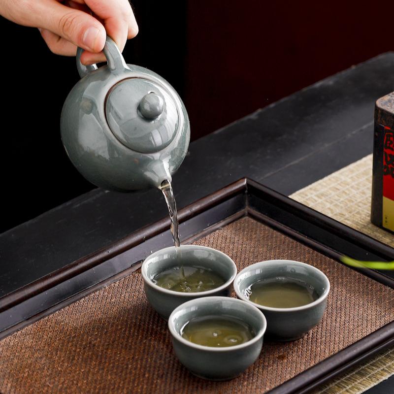 Ge Kiln One Pot Three Cups Travel Tea Set Dehua Ceramic Teapot Modern Simple Portable Storage Bag Business Gift