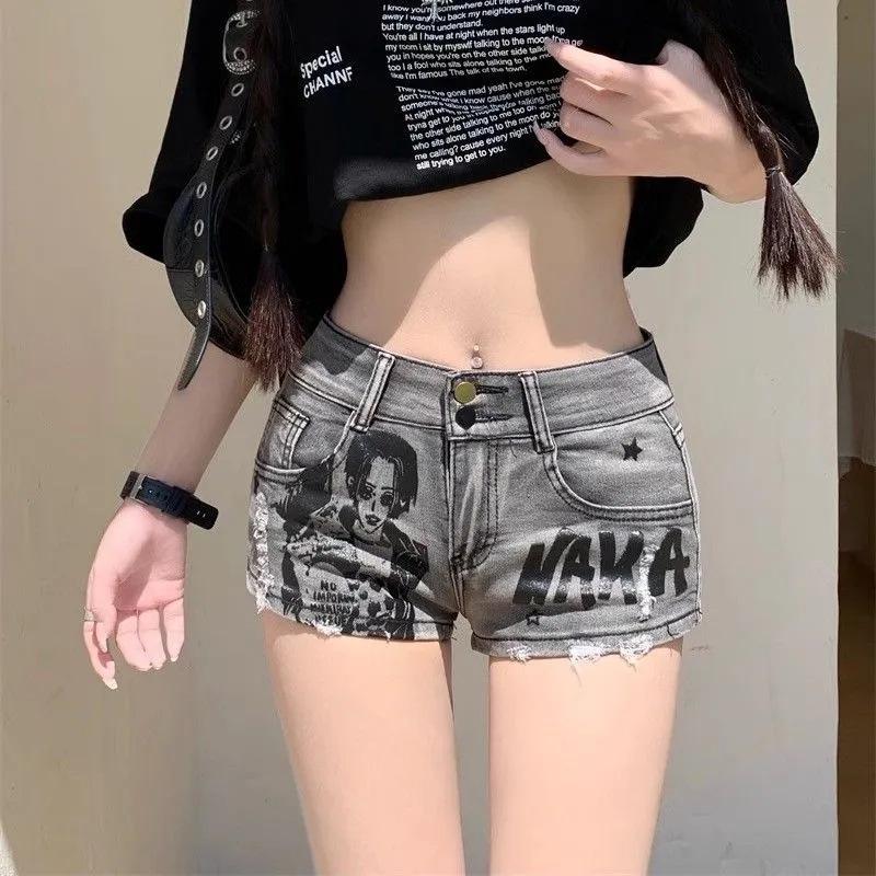 2025 Spicy American Girl Distressed Graffiti Denim Shorts - Women s Sexy Slimming Hot Pants Small