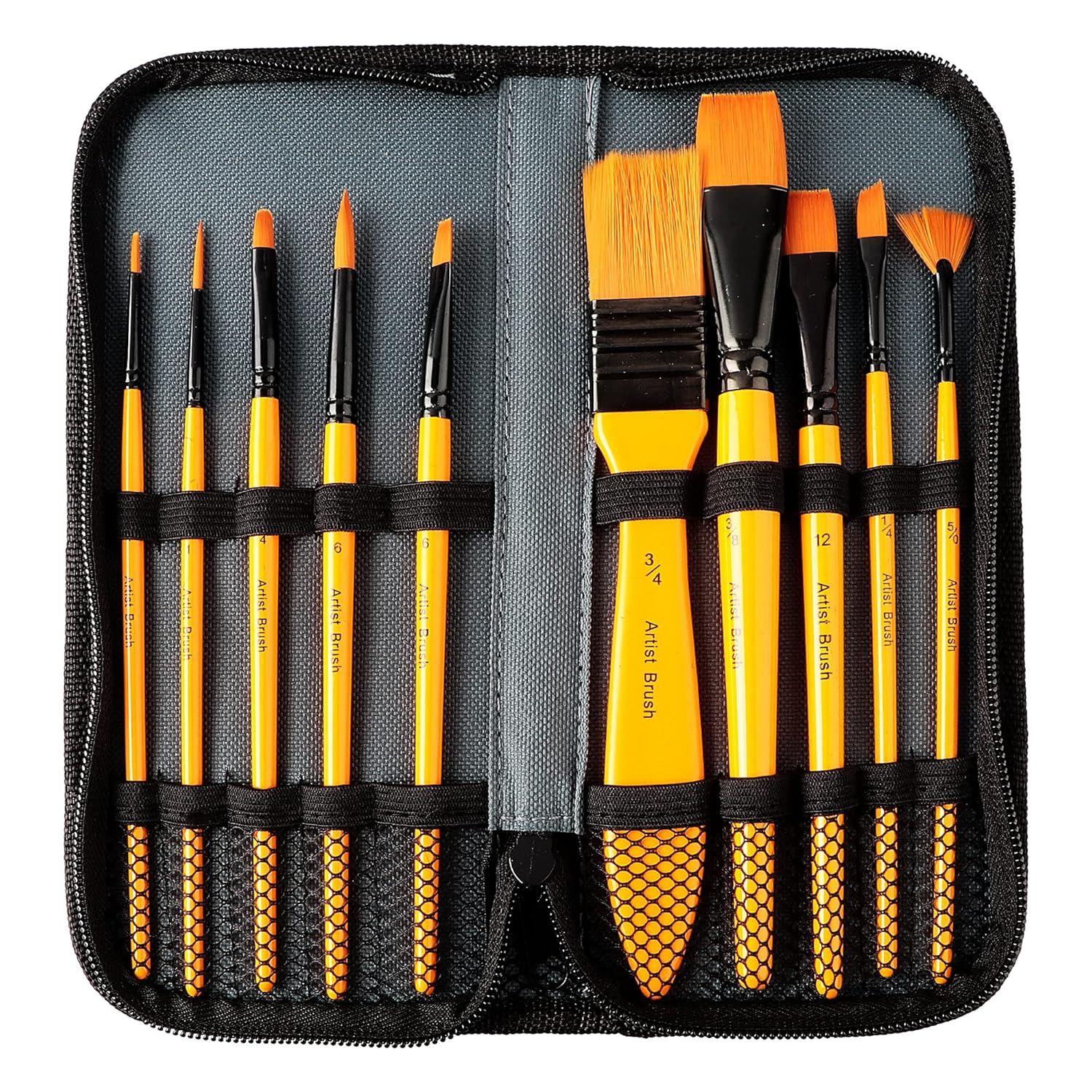 

Umi 10 Pcs Paint Brush Set Includes a Carry Case for Acrylic, Watercolor Painting 21 X 10 CM