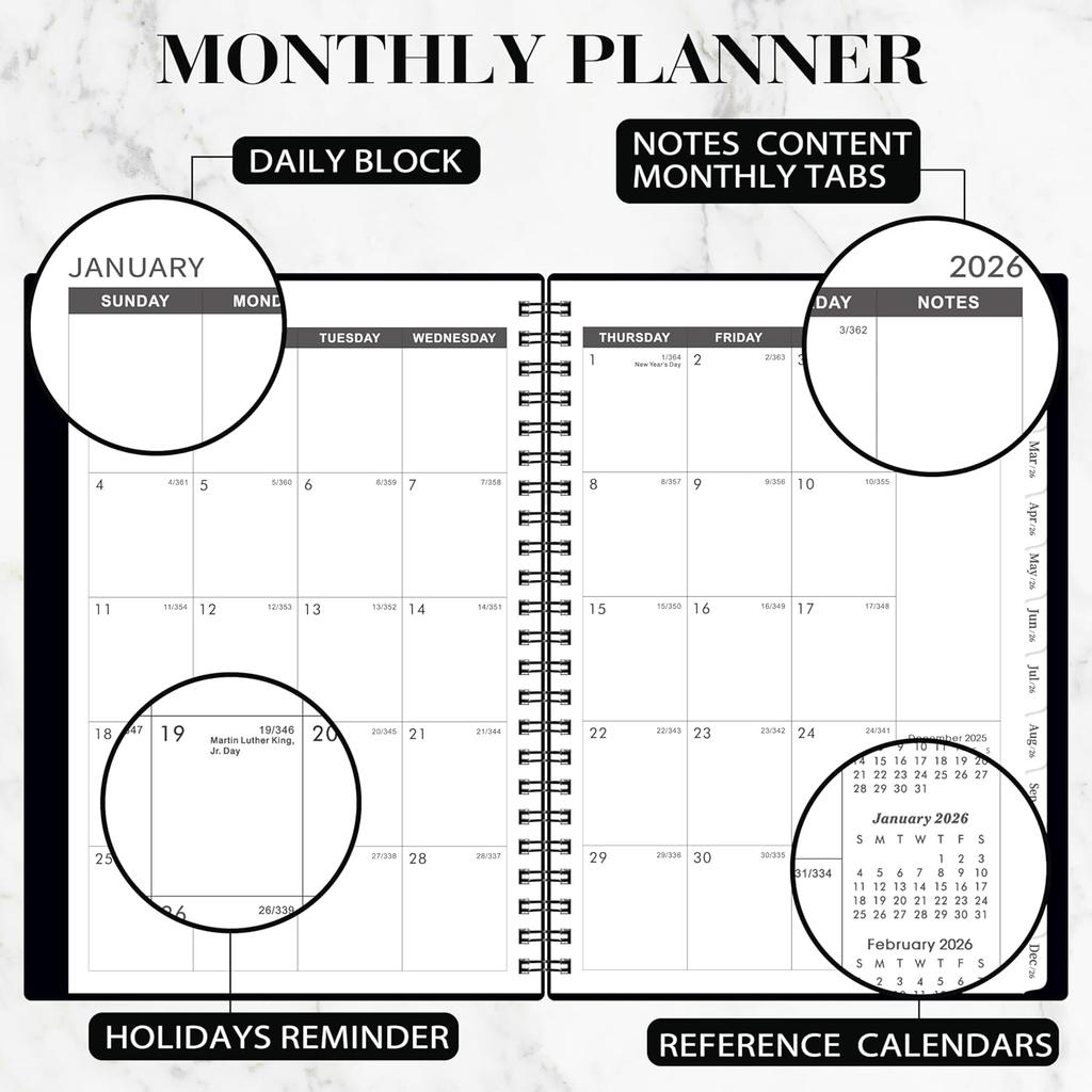 2026-2028 Monthly Planner/Calendar - 3 Year Monthly Planner, Jan. 2026 - Dec. 2028, 6.4" x 8.5", 36 Months Tabs, 30 Notes Pages, Double-Side Pocket,