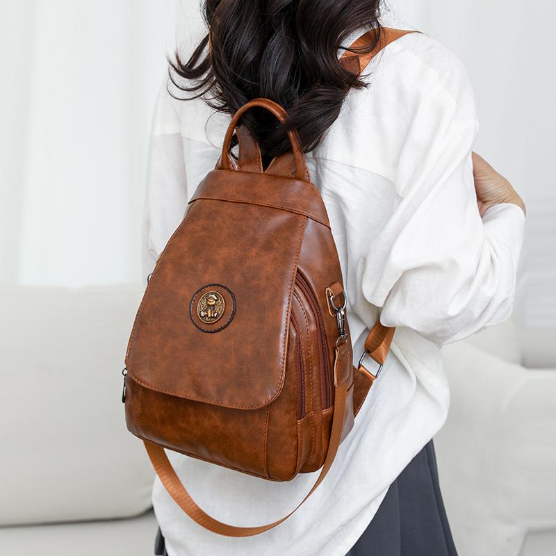 Soft Leather Backpack Women's Commuter Backpack Flip Multi-Functional Shoulder Bag