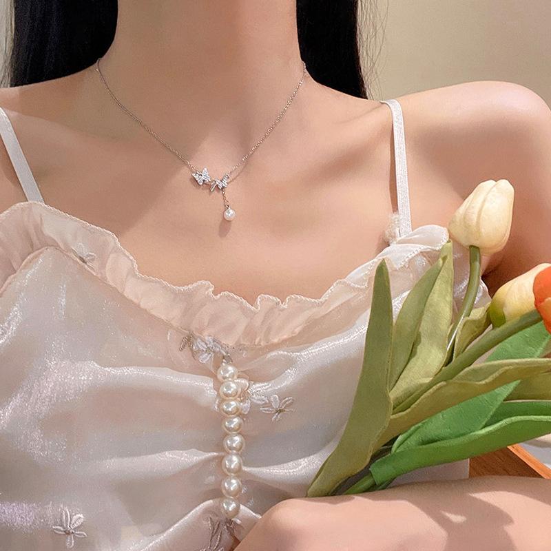 Kiss Jewelry Vintage Gold Color Pearl Beaded Necklace Women Double Chains Pearl Pendant Choker Korean Fashion Collar Jewelry