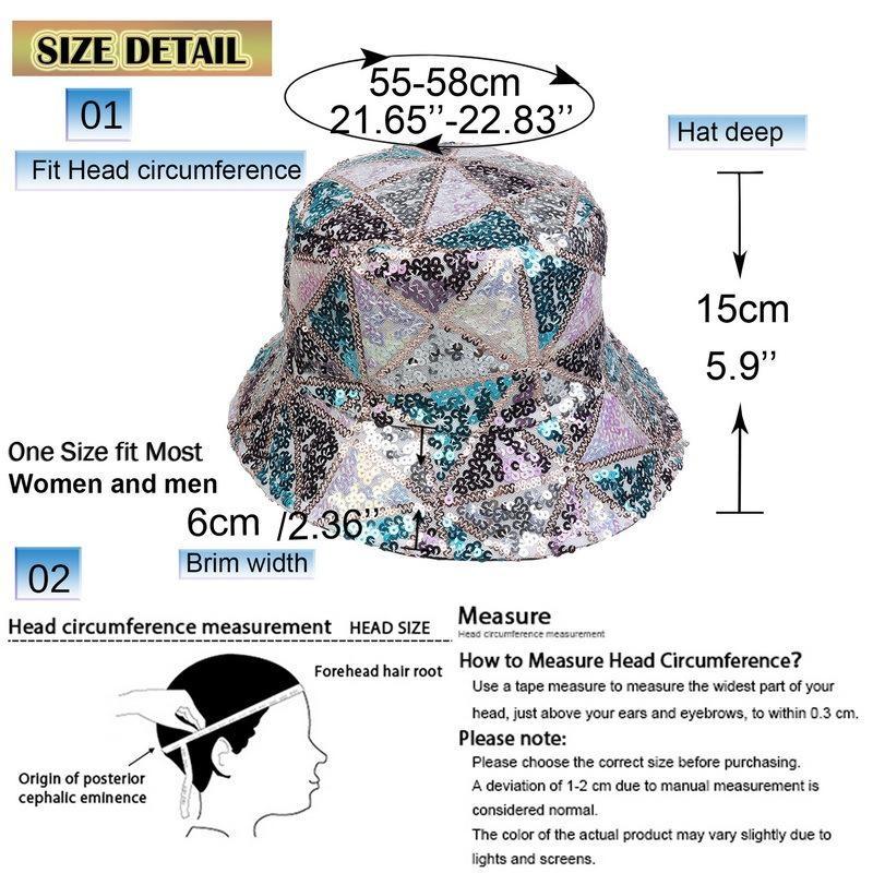 Women Bucket Hat Fishing Cap Sequin Hip-hop Festival Glitter Bling Wide Brim