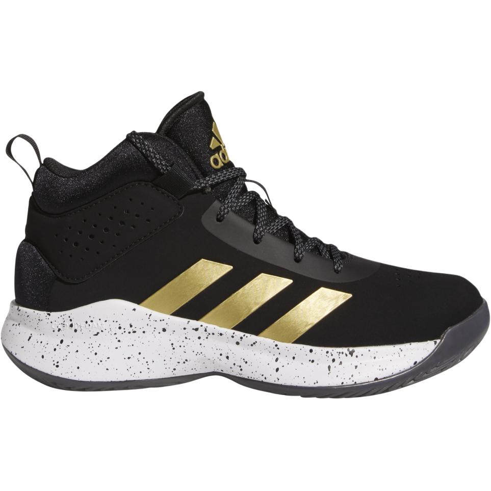 Adidas Cross Em Up 5 Fabric Casual Slip Resistant Abrasion Resistant Mid top Children's Basketball Shoes Black Gold GX4790