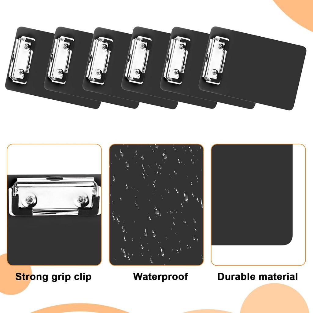 6 Pack Mini Clipboards Black, Small Clipboards 4x6in, A6 Letter Size Small Plastic Clipboard Pocket Clipboard with Clips, Memo Size Notepads, Tiny