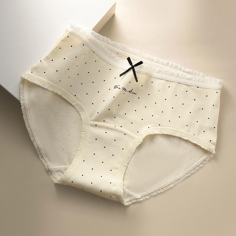 Female Spring and Summer Point Pure Cotton 10A Antibacterial Extended Skin Friendly Breathable Mid Waist Briefs