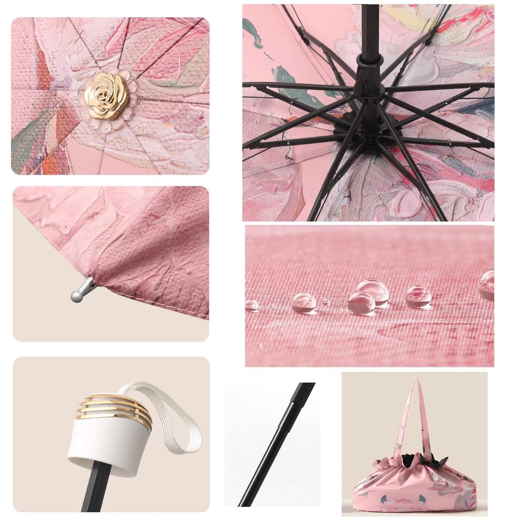 UPF50+ Faltbarer Schirm Doppellagiger Sonnen-Regenschirm Mit Aufbewahrungstasche UV-Schutz Vinylbeschichtung Sonnenschirm Sonnenschutzschirm