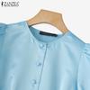 ZANZEA Elegante Vestido Largo Casual de Señora con Cuello Redondo y Manga Corta Abullonada