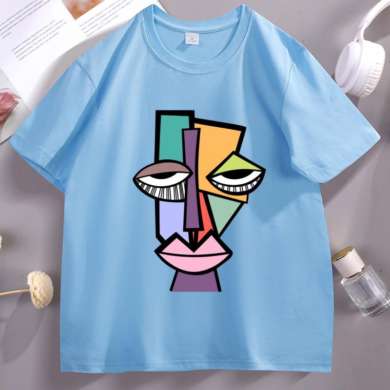 Abstract Face Funny Tshirt Unisex Women Cool Loose Print O Neck Tops Male Short Sleeve Tee Shirts Streetwear Printed Tops