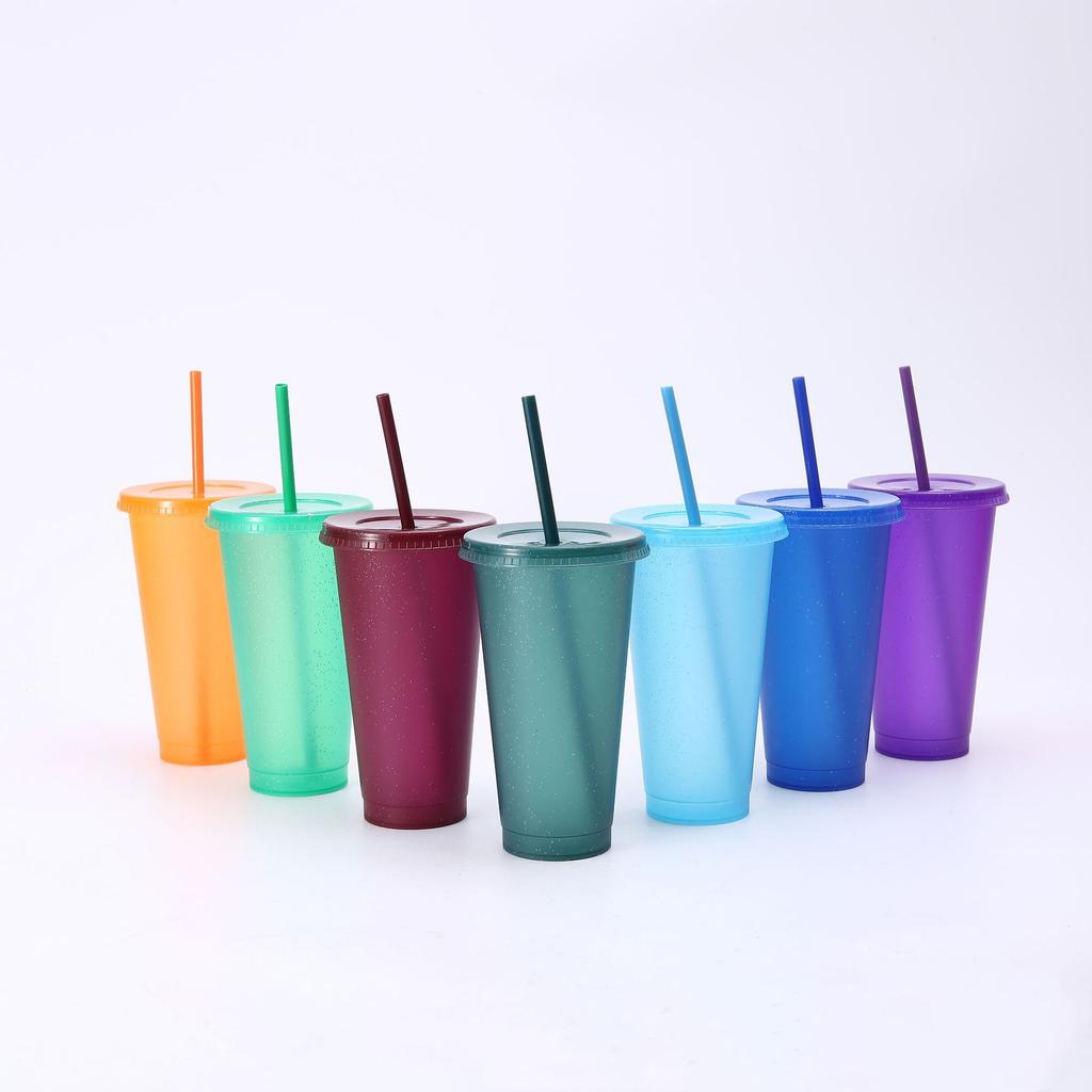 710ml Flash Powder Water Bottles For Girl With Straw Reusable Hard Plastic Tumbler With Lid Coffee Cup Drinkware Christmas Gift