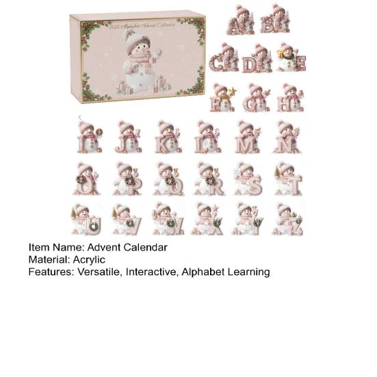 Yousheng Alphabet Snowman Advent Calendar 2025 26 Days Pink Acrylic Christmas Countdown Ornaments with Letters A to Z Cute Hanging Decor for Tree