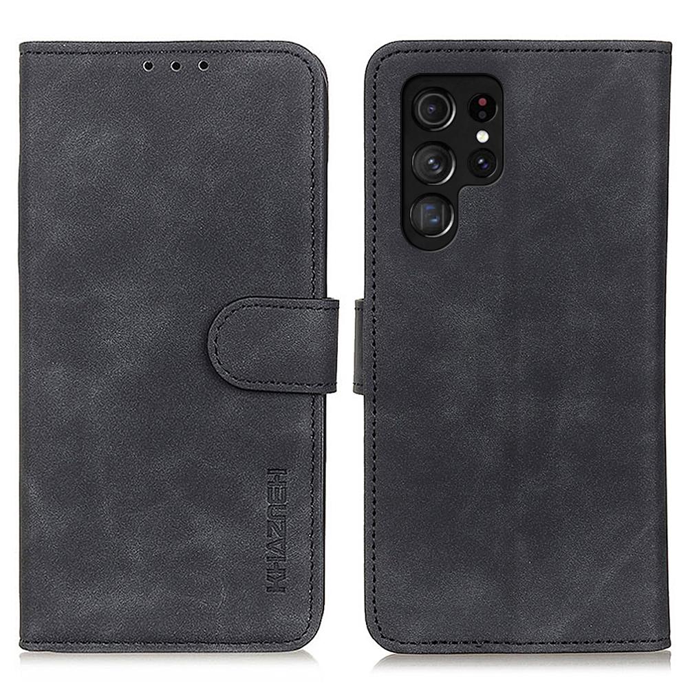 

KHAZNEH Чехол для Samsung Galaxy S25 Ultra Ретро PU кожа Кошелек Подставка Чехол для телефона Black